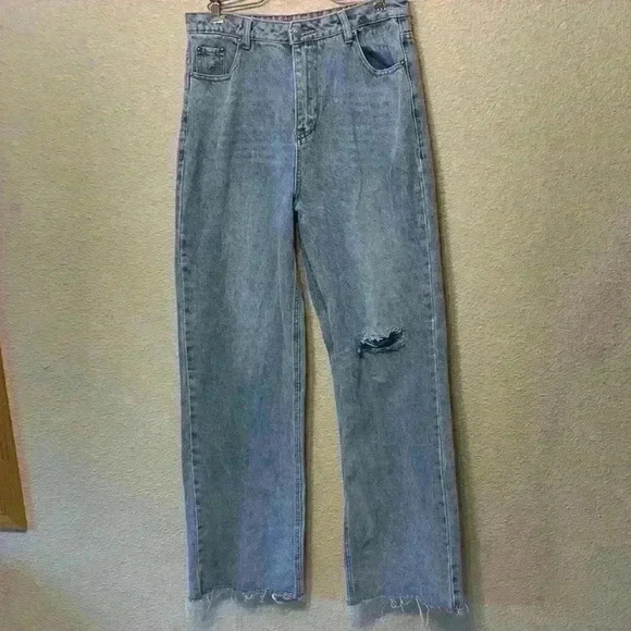 Beige Botanty wide leg jean sz L high rise high waisted distressed medium wash - Picture 1 of 12